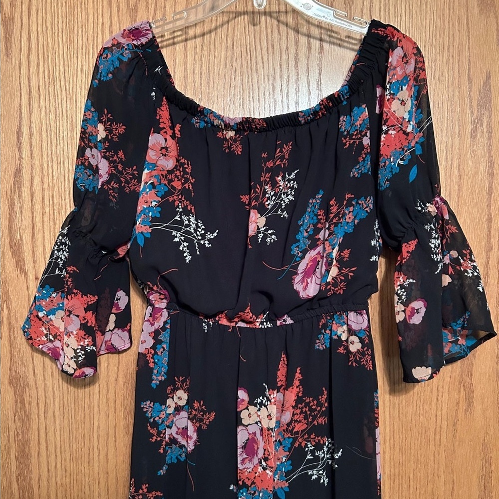 As U Wish Floral Off the Shoulder Sheer Lined Maxi Sz L